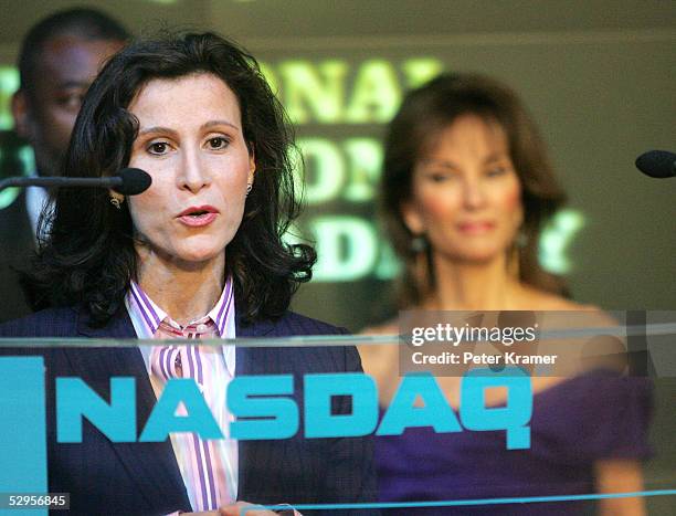 Commissioner of the NYC Film Office Katherine Oliver and actress Susan Lucci ring the NASDAQ opening bell to celebrate the 32nd Annual Daytime Emmy...