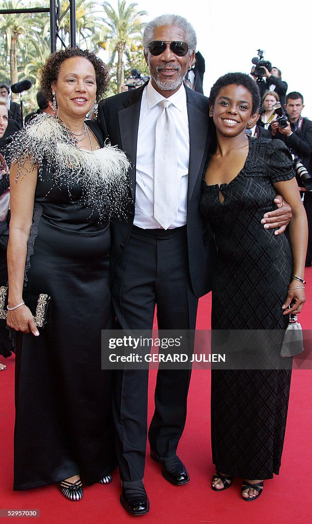 US actor Morgan Freeman (C), his wife My