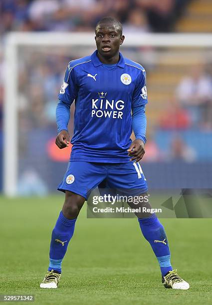 Golo Kante of Leicester City in action during the Barclays Premier League match between Leicester City and Everton at The King Power Stadium on May...