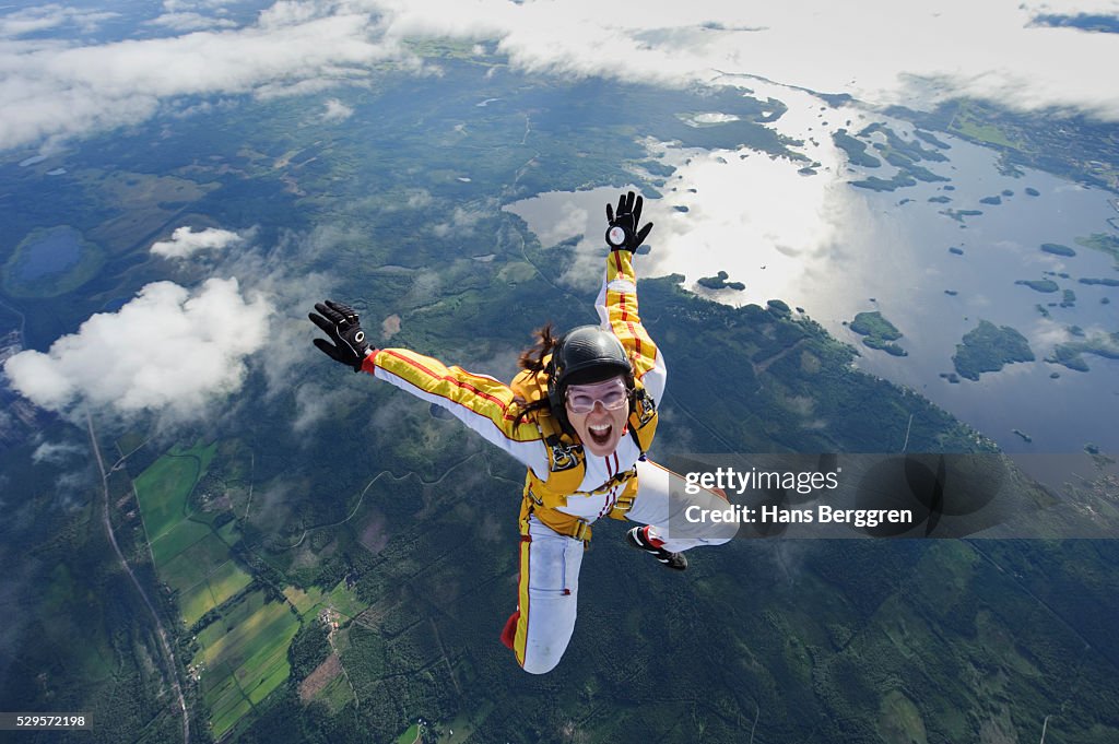 A female parachute jumper, Sweden
