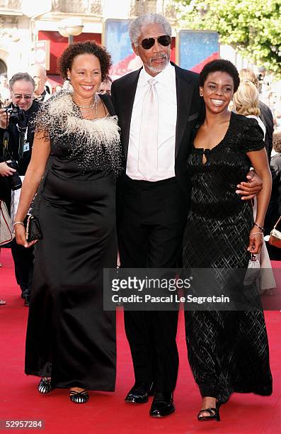 Actor Morgan Freeman , his wife Myrna Colley-Lee and daughter Deena attend the screening of "Three Burials of Melquiades Estrada" at the Grand...