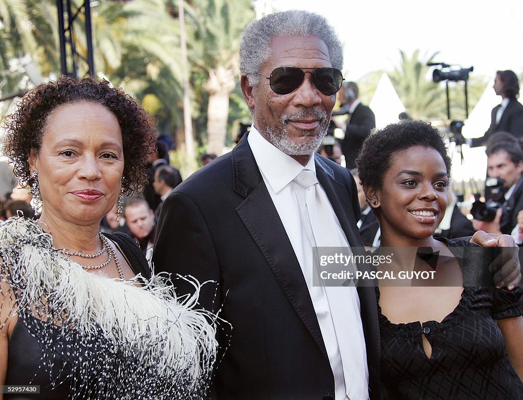 US actor Morgan Freeman (C), his wife My