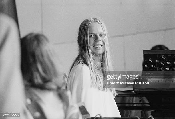 English keyboard player Rick Wakeman at the Crystal Palace Garden Party all day concert event, Crystal Palace, London, 27th July 1974.