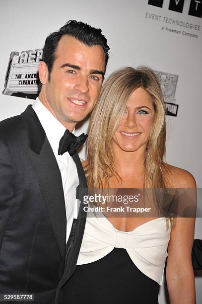 Actors Justin Theroux and Jennifer Aniston arrive at the 26th American Cinematheque Award Gala honoring Ben Stiller at The Beverly Hilton Hotel in...