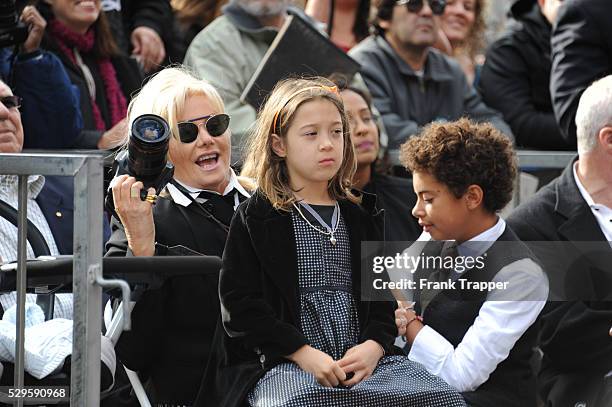 Actor Hugh Jackman's wife and children attend the ceremony that honored him with a Star on the Hollywood Walk of Fame, in front of Madame Tussauds...