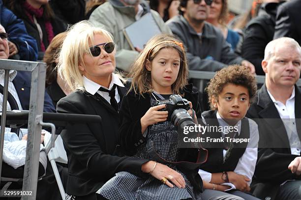 Actor Hugh Jackman's wife and children attend the ceremony that honored him with a Star on the Hollywood Walk of Fame, in front of Madame Tussauds...