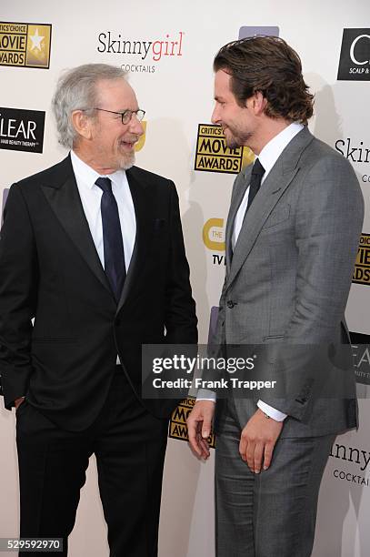 Director Steven Spielberg and actor Bradley Cooper arrive at the 18th Annual Critics' Choice Movie Awards held at Barker Hanger in Santa Monica,...