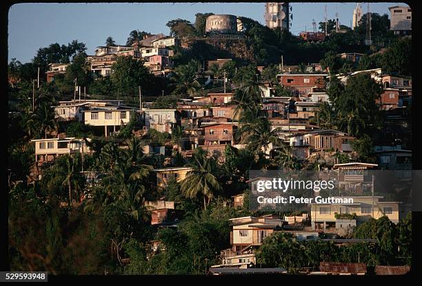 houses on trinidad hillside - port of spain stock-fotos und bilder