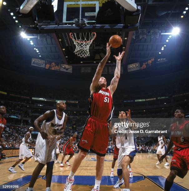 Michael Doleac of the Miami Heat goes up for a rebound against the Washington Wizards in Game three of Eastern Conference Semifinals during the 2005...