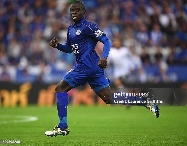 Golo Kante of Leicester City in action during the Barclays Premier League match between Leicester City and Everton at The King Power Stadium on May...