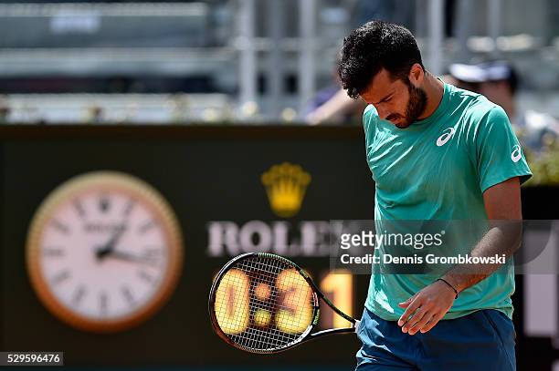 Salvatore Caruso of Italy reacts during his match against Nick Kyrgios of Australia on Day Two of The Internazionali BNL d'Italia 2016 on May 09,...
