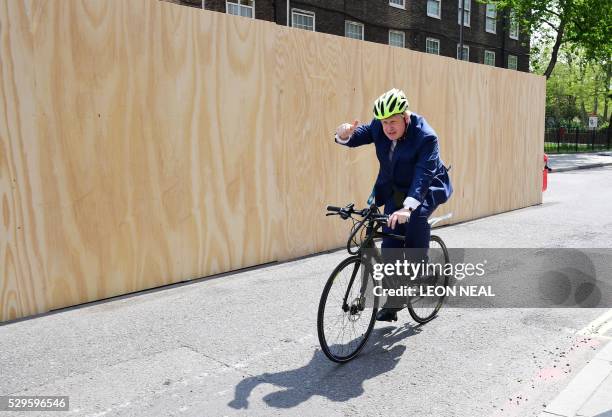 Former Mayor of London and Conservative MP for Uxbridge and South Ruislip, Boris Johnson rides away after delivering a speech on the European Union...