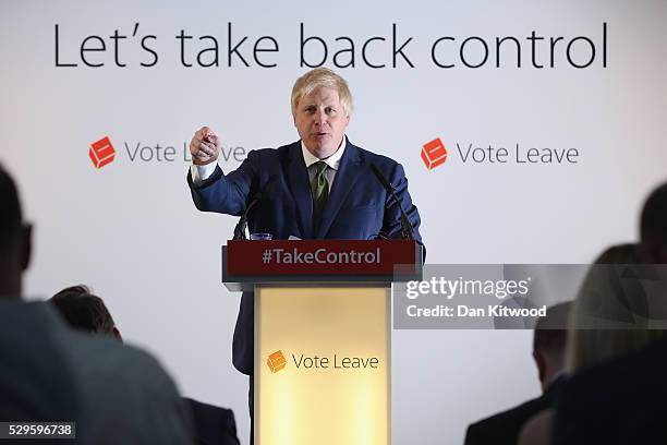 Former Mayor of London Boris Johnson delivers a 'Vote Leave' speech on May 9, 2016 in London, England. Mr Johnson laid out his case for 'Brexit' to...