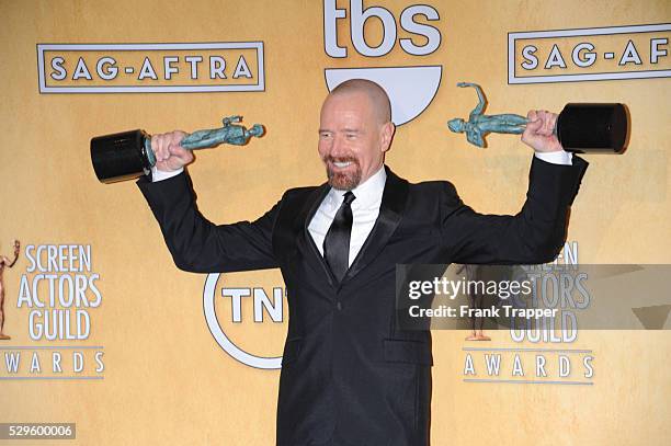 Actor Bryan Cranston, winner of Outstanding Performance by a Male Actor in a Drama Series for Breaking Bad and Outstanding Performance by a Cast in a...