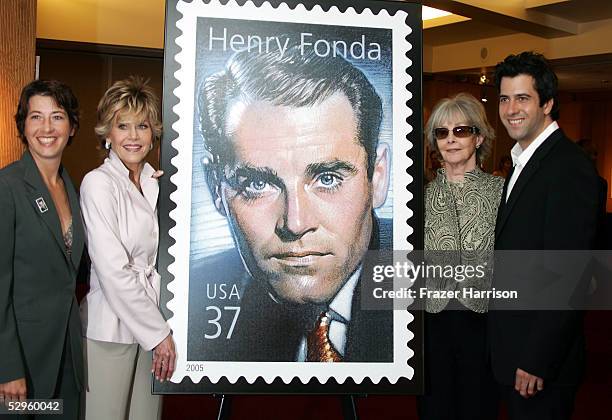 Actress Jane Fonda with her son Troy Garity and daughter Vanessa Vadim and Shirlee Fonda pose at the Henry Fonda Centennial Celebration and the US...