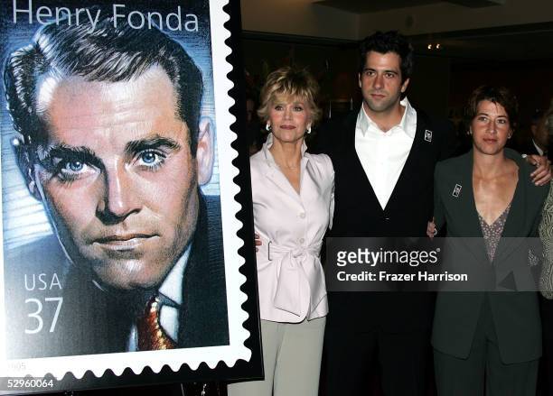 Jane Fonda with her son and daughter Troy Garity and Vanessa Vadim pose at the Henry Fonda Centennial Celebration and the US Postal service...