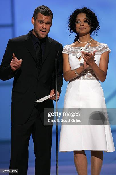 Actors Grayson McCouch and Victoria Rowell present an award at the 32nd Annual Daytime Emmy Awards at Radio City Music Hall May 20, 2005 in New York...