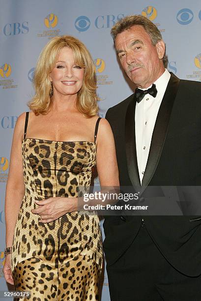 Actress Deidre Hall and actor Eric Braeden pose in the press room at the 32nd Annual Daytime Emmy Awards at Radio City Music Hall May 20, 2005 in New...