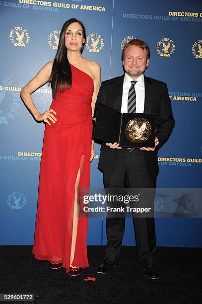 Presenter, actress Famke Janssen and director Rian Johnson, winner of the Outstanding Directorial Achievement in Dramatic Series for the Breaking Bad...