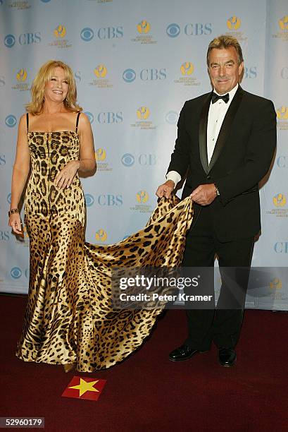 Actress Deidre Hall and actor Eric Braeden pose in the press room at the 32nd Annual Daytime Emmy Awards at Radio City Music Hall May 20, 2005 in New...