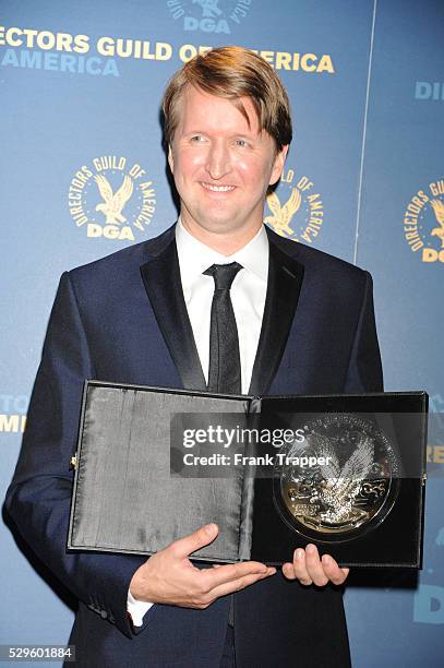 Director Tom Hooper, recipient of the Feature Film Nomination Plaque for ?Les Miserables posing in the press room at the 65th Annual Directors Guild...