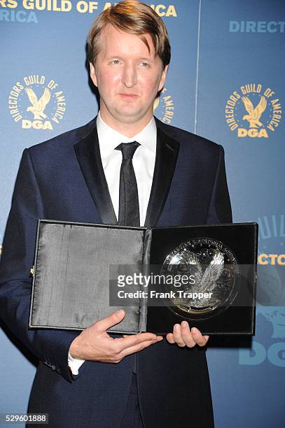 Director Tom Hooper, recipient of the Feature Film Nomination Plaque for ?Les Miserables posing in the press room at the 65th Annual Directors Guild...