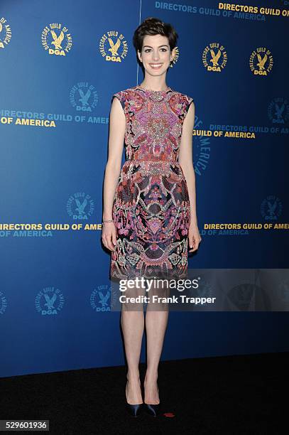 Presenter, actress Anne Hathaway posing in the press room at the 65th Annual Directors Guild Awards held at the Ray Dolby Ballroom at Hollywood &...