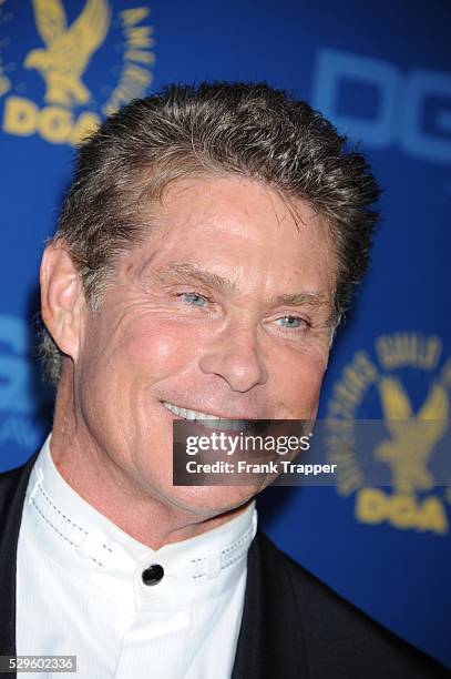 Actor David Hasselhof arrives at the 65th Annual Directors Guild Awards held at the Ray Dolby Ballroom at Hollywood & Highland.