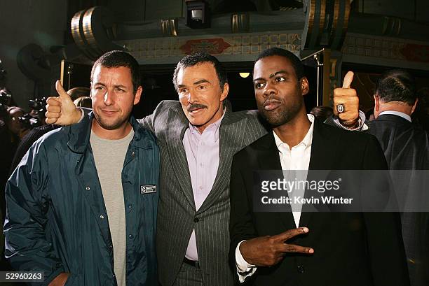 Actors Adam Sandler , Burt Reynolds and Chris Rock pose at the premiere of Paramount Pictures' "The Longest Yard" at the Chinese Theater on May 19,...