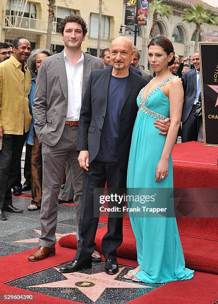 British actor Ben Kingsley pose with his son Edmund Kingsley and his wife Daniela Lavender after being honored with a Star on the Hollywood Walk of...