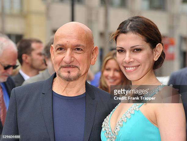 British actor Ben Kingsley pose with his wife Daniela Lavender after being honored with a Star on the Hollywood Walk of Fame.