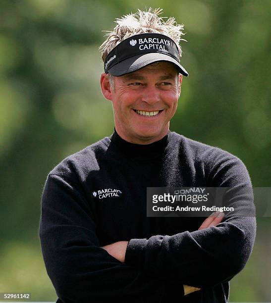 Darren Clarke of Northern Ireland smiles on the first hole during the third round of the Nissan Irish Open on The Montgomerie Course at Carton House...