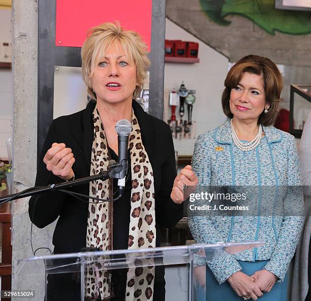 Co-founder and CEO of Equator Coffee Helen Russell speaks as Administrator of the U.S. Small Business Administration Maria Contreras-Sweet attends a...