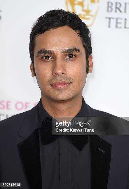 Kunal Nayyar poses in the winners room at the House Of Fraser British Academy Television Awards 2016 at the Royal Festival Hall on May 8, 2016 in...