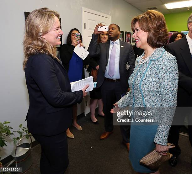 Co-Founder and CEO of Revolution Foods Kristin Groos Richmond greets Administrator of the U.S. Small Business Administration Maria Contreras-Sweet...