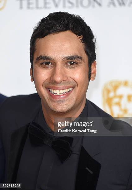 Kunal Nayyar poses in the winners room at the House Of Fraser British Academy Television Awards 2016 at the Royal Festival Hall on May 8, 2016 in...