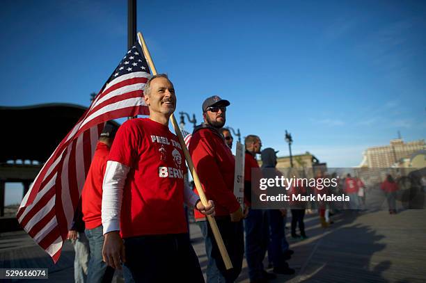 Bernie Sanders supporter James Ford left, arrives before the Democratic presidential hopeful holds a campaign rally at Boardwalk Hall on May 9, 2016...