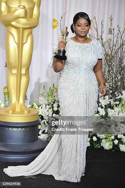 Actress Octavia Spencer posing in the press room after winning the Best Supporting Actress Award for The Help, at the 84th Annual Academy Awards held...