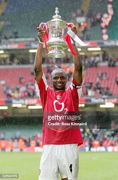 Captain, Patrick Vieira of Arsenal holds aloft the trophy after winning the FA Cup Final between Arsenal and Manchester United 5-4 on penalty's at...