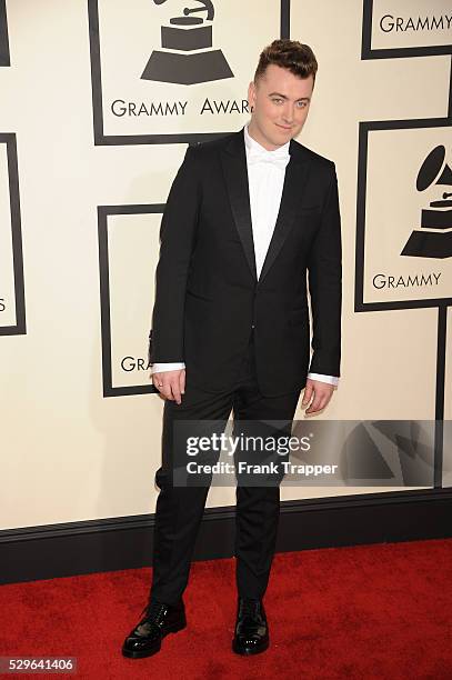 Singer Sam Smith arrives at The 57th Annual GRAMMY Awards held at the Staples Center.