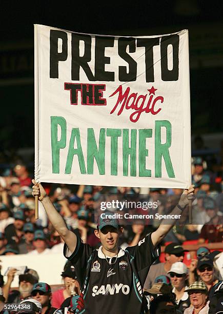 Panthers fan enjoys the atmosphere during the round 11 NRL match between the Penrith Panthers and the Cronulla-Sutherland Sharks at Penrith Stadium...