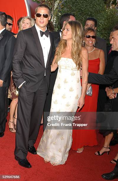 Brad Pitt and Jennifer Aniston arrive at the 56th annual Primetime Emmy Awards.