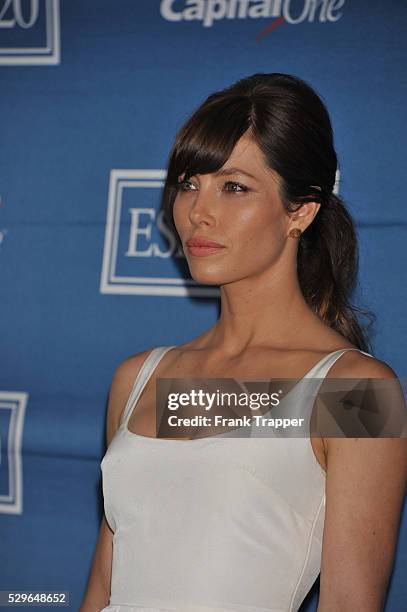 Presenter, actress Jessica Biel posing at the 2012 ESPY Awards at the Nokia Theatre L.A. Live.