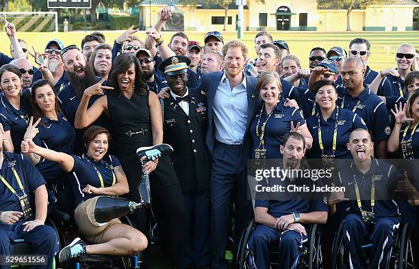 Prince Harry and First Lady Michelle Obama meet the USA Invictus Team ahead of the Opening Ceremony of the Invictus Games Orlando 2016 at ESPN Wide...