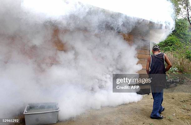 Un tecnico fumiga contra la chinche picuda en la aldea en El Carpintero en el departamento de Francisco Morazan, 20 km al norte de Tegucigalpa el 17...