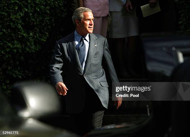 President George W. Bush leaves St. John's Episcopal Church after a Sunday service May 22, 2005 in Washington, DC.