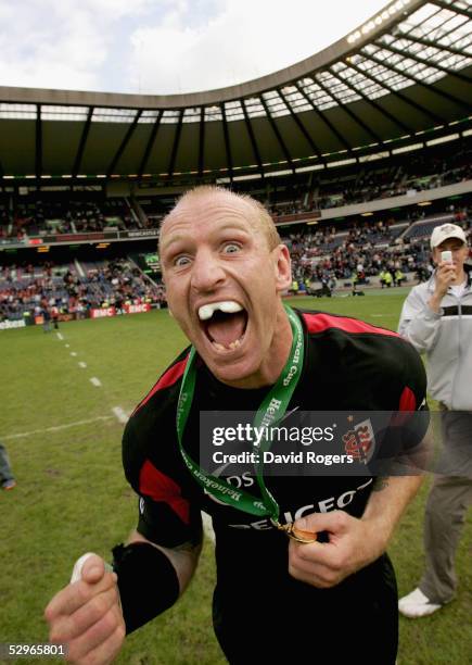 Gareth Thomas, the Toulouse wing celebrates after winning the Heineken Cup Final between Stade Francais and Toulouse at Murrayfield on May 22, 2005...