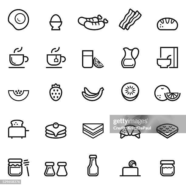 illustrations, cliparts, dessins animés et icônes de fine ligne icônes de petit déjeuner - jus de fruit illustrations