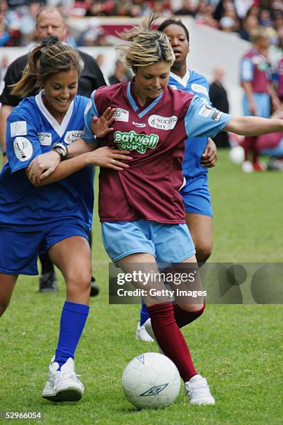 Jakki Degg takes part in the London edition of the annual fundraising tournament "Music Industry Soccer Six" at West Ham's Boleyn Ground, Upton Park...