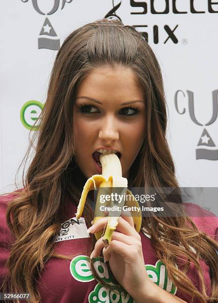 Model Lucy Pinder takes part in the London edition of the annual fundraising tournament "Music Industry Soccer Six" at West Ham's Boleyn Ground,...